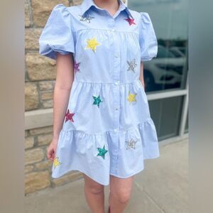 Peach love blue Sequin star dress - Americana size M